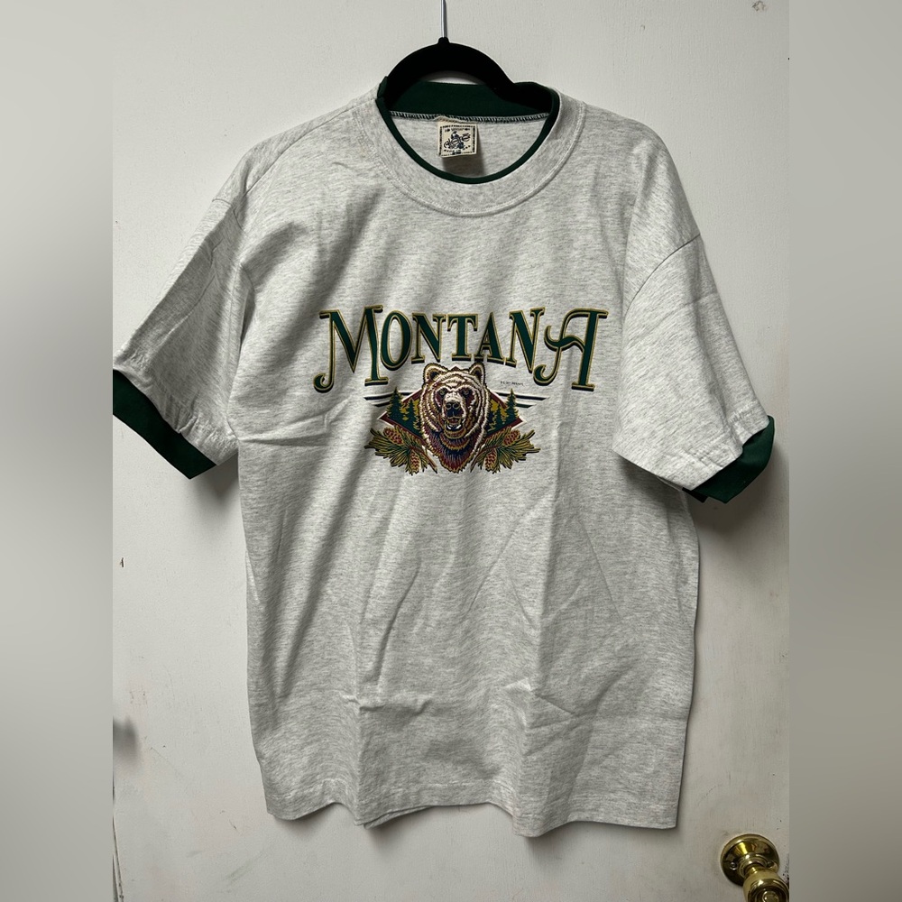 Vintage 90s Montana Big Sky Imprints Shirt Mens L Bear Made USA Nature Alore